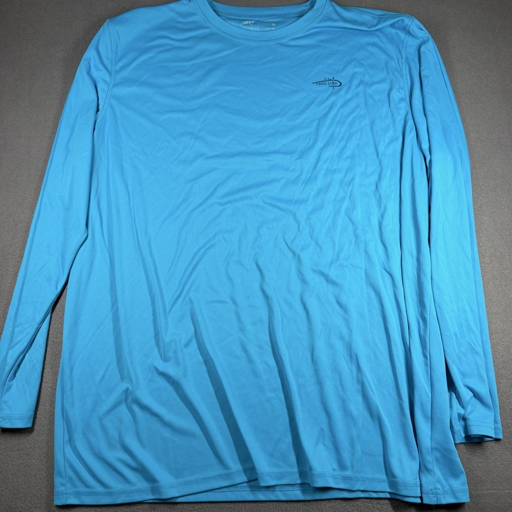 Reel Life Shirt Mens 3XL Blue Long Sleeve American Flag Wave Graphic Fishing Tee